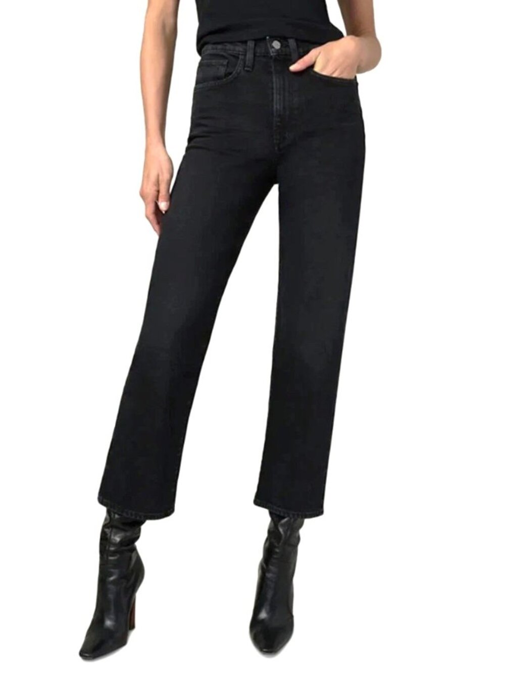 New Joe's The Margot Cropped Straight High Rise Jeans In Mystique Black Size 24